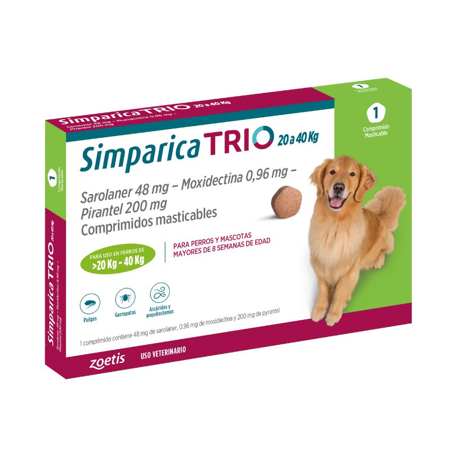Simparica trio 20.1 - 40 kg antiparasitario para perros 1 comprimido, , large image number null